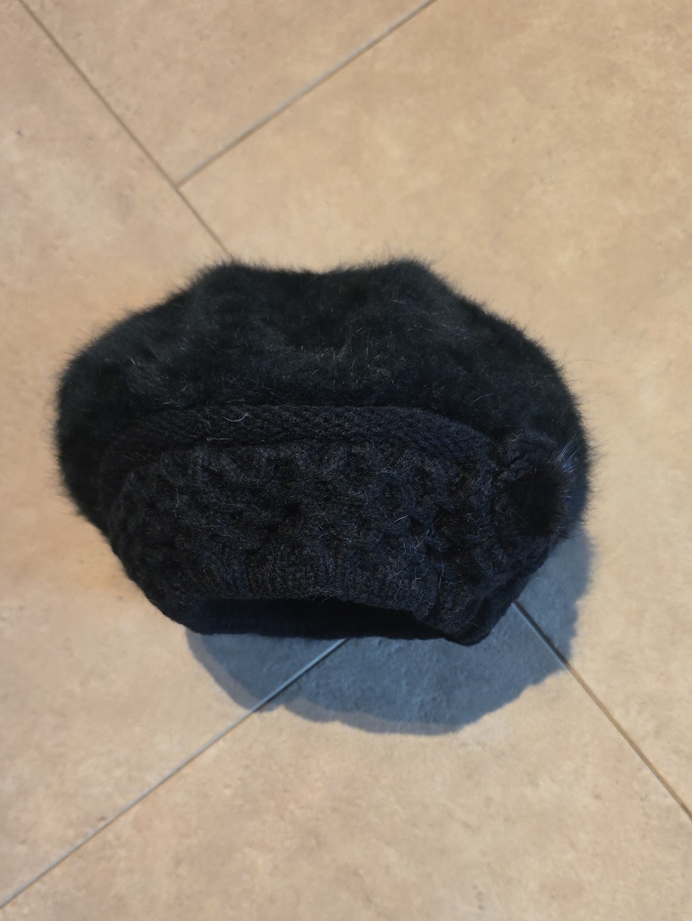 Girl's Faux Fur Knit Beret - Black